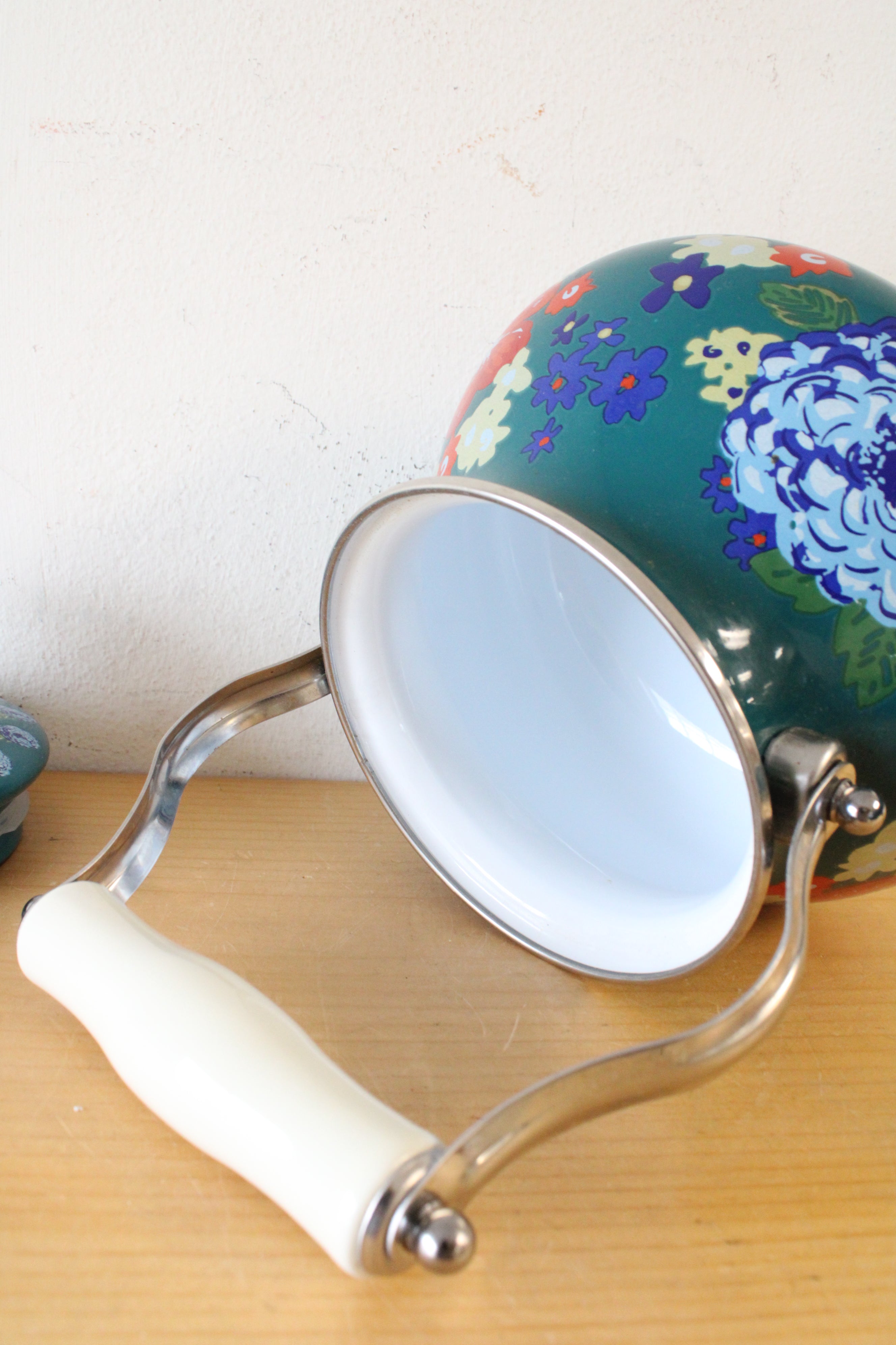 Pioneer Woman Teal Dazzling Dahlias Tea Kettle Pot