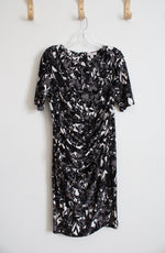 Dressbarn Black & Gray Floral Ruched Side Dress | 12