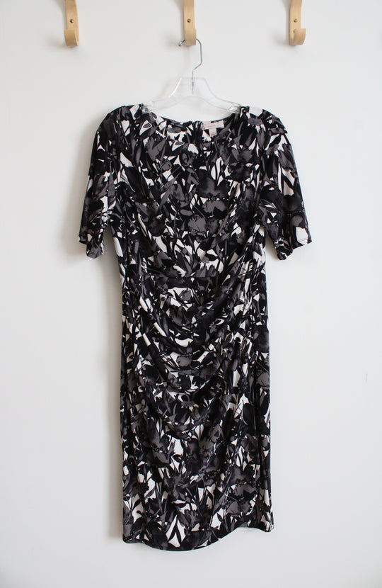 Dressbarn Black & Gray Floral Ruched Side Dress | 12