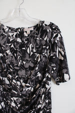 Dressbarn Black & Gray Floral Ruched Side Dress | 12