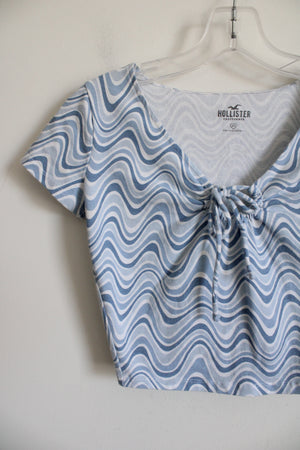 Hollister Blue Wave Patterned Crop Tee | XS