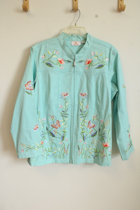 Quaker Factory Turquoise Embroidered Jacket | 1X