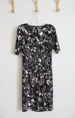 Dressbarn Black & Gray Floral Ruched Side Dress | 12