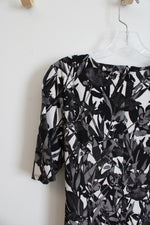 Dressbarn Black & Gray Floral Ruched Side Dress | 12