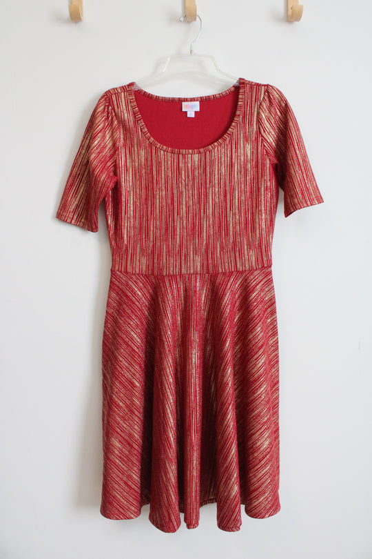 LuLaRoe Red & Metallic Gold Dress | L