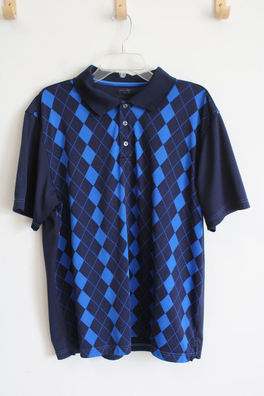 Tasso Elba Golf Blue and Navy Checkered Quarter Button Short Sleeve Shirt | L