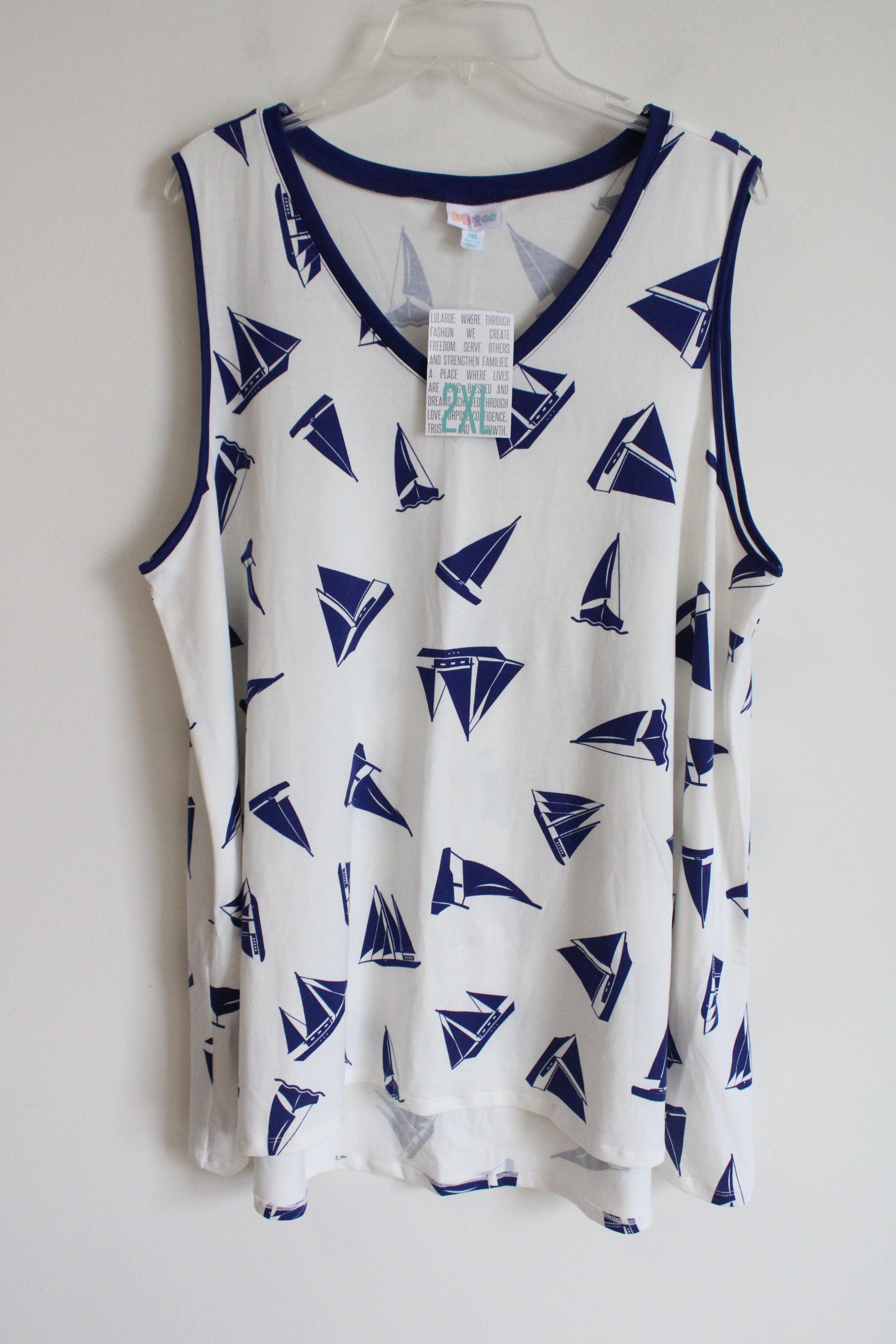 NEW LuLaRoe White Blue Kristina Sailboat Print Tank | 2XL