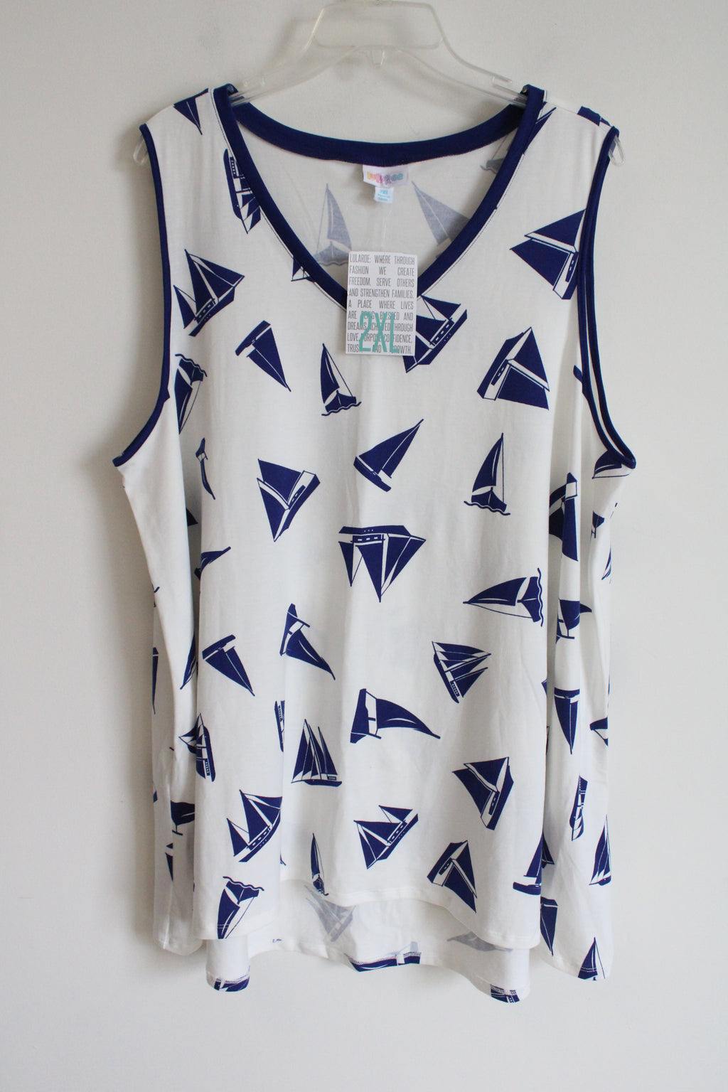 NEW LuLaRoe White Blue Kristina Sailboat Print Tank | 2XL