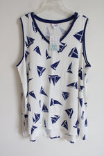 NEW LuLaRoe White Blue Kristina Sailboat Print Tank | 2XL