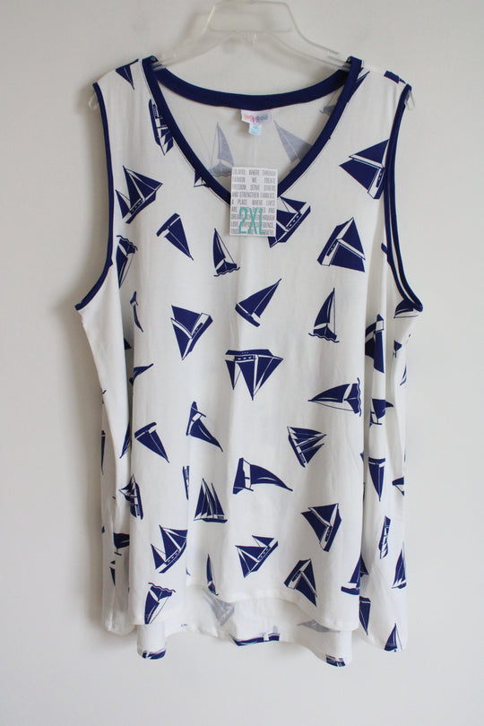 NEW LuLaRoe White Blue Kristina Sailboat Print Tank | 2XL