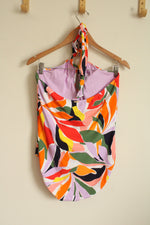 NEW Anne Cole Orange Green and Purple Tropical Printed Halter One Piece Swimsuit | 14