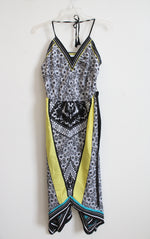 NEW New York & Company Black White & Yellow Halter Neck Maxi Dress | XL
