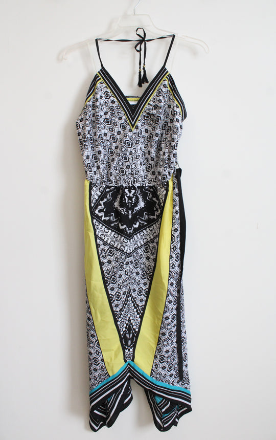 NEW New York & Company Black White & Yellow Halter Neck Maxi Dress | XL