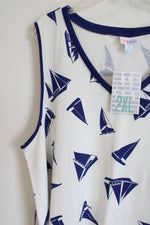 NEW LuLaRoe White Blue Kristina Sailboat Print Tank | 2XL