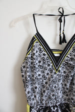 NEW New York & Company Black White & Yellow Halter Neck Maxi Dress | XL