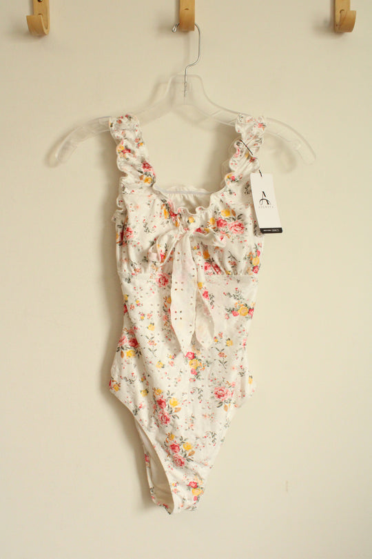NEW Anewsta White Floral Lace Ruffled One Piece Swimsuit | XS