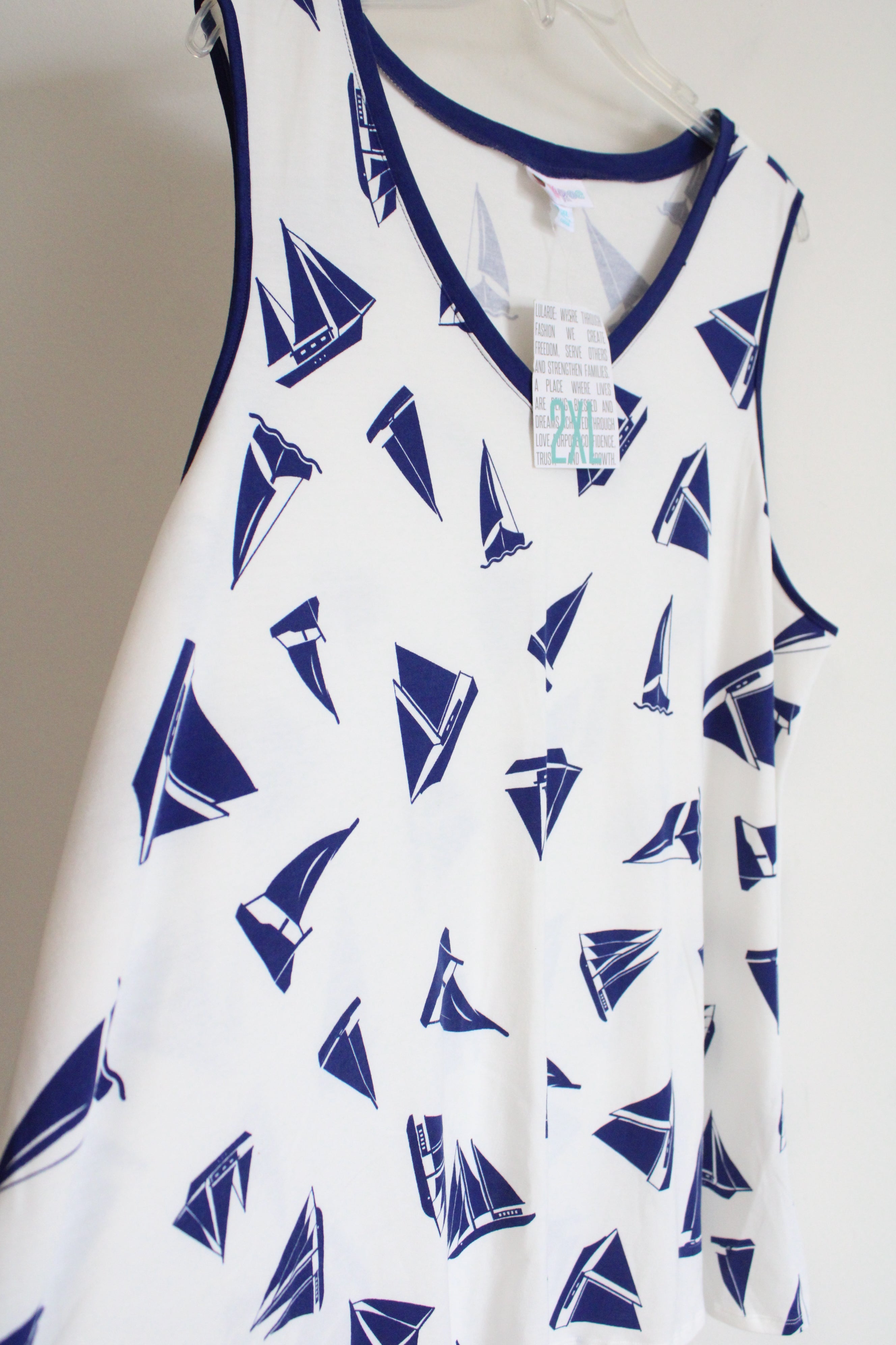 NEW LuLaRoe White Blue Kristina Sailboat Print Tank | 2XL