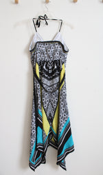 NEW New York & Company Black White & Yellow Halter Neck Maxi Dress | XL