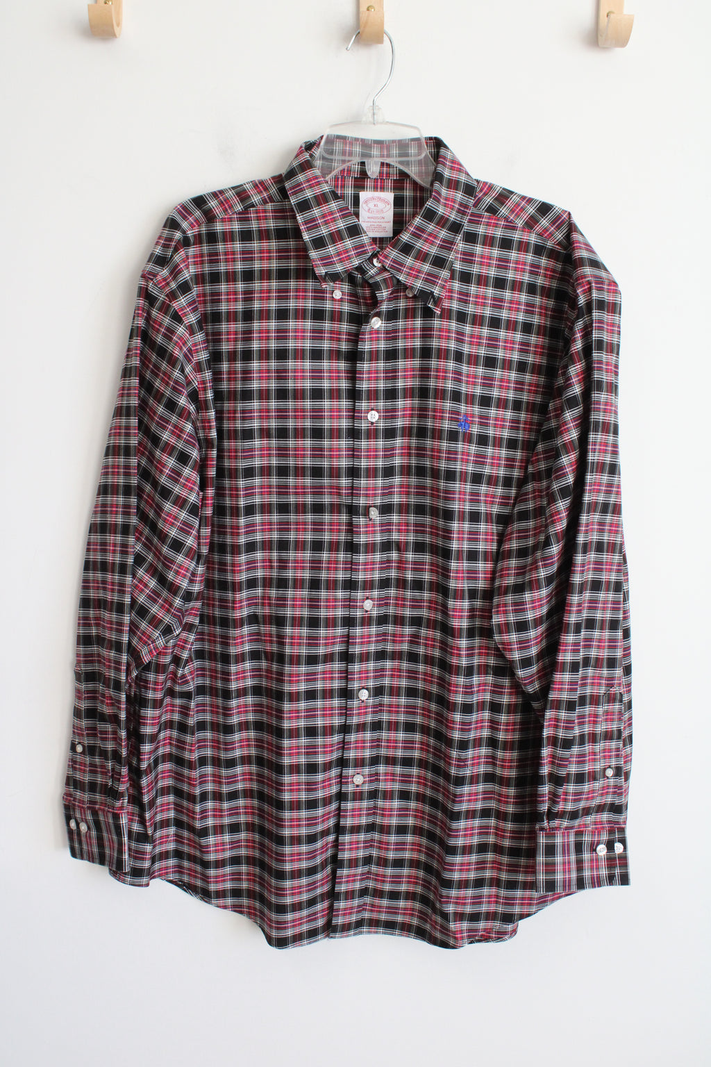 Brooks Brothers Black Red Plaid Madison Button Down The Original Polo Shirt | XL