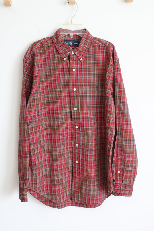 Ralph Lauren Red and Gold Checkered Button Down Long Sleeve Shirt | M