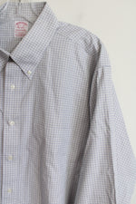 Brooks Borthers Traditional White Blue Plaid Original Polo Shirt | 17 1/2 34