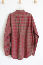 Ralph Lauren Red and Gold Checkered Button Down Long Sleeve Shirt | M