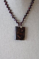 Purple Genuine Pearl Rectangular Stone Pendant Necklace