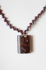 Purple Genuine Pearl Rectangular Stone Pendant Necklace