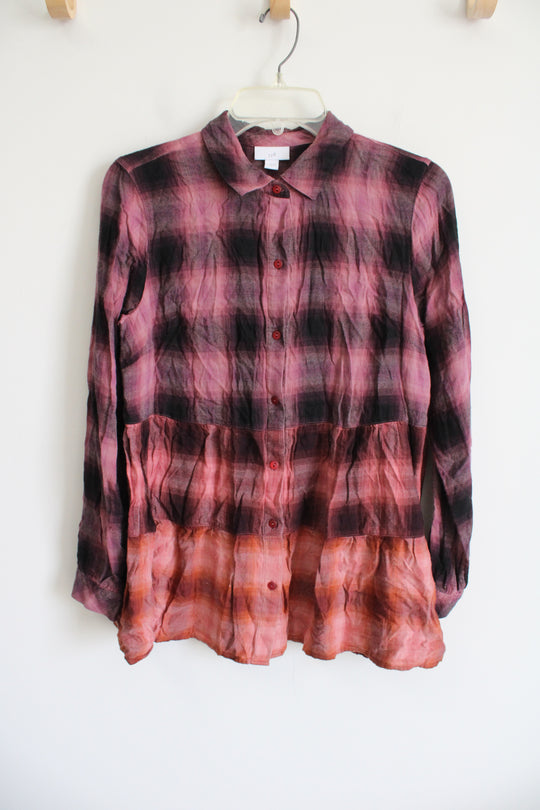 J.Jill Pink Purple Ombre Button Down Plaid Shirt | S