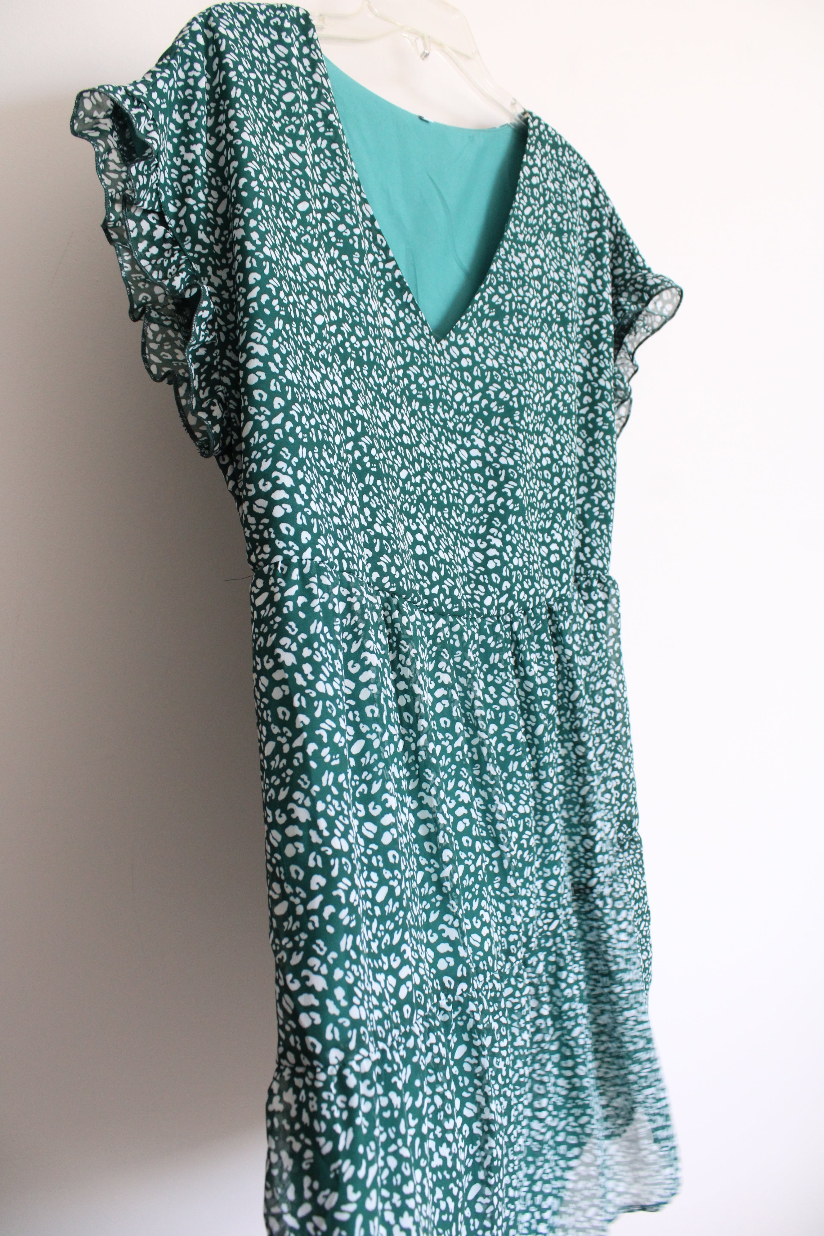 Green Chiffon Leopard Dress | L