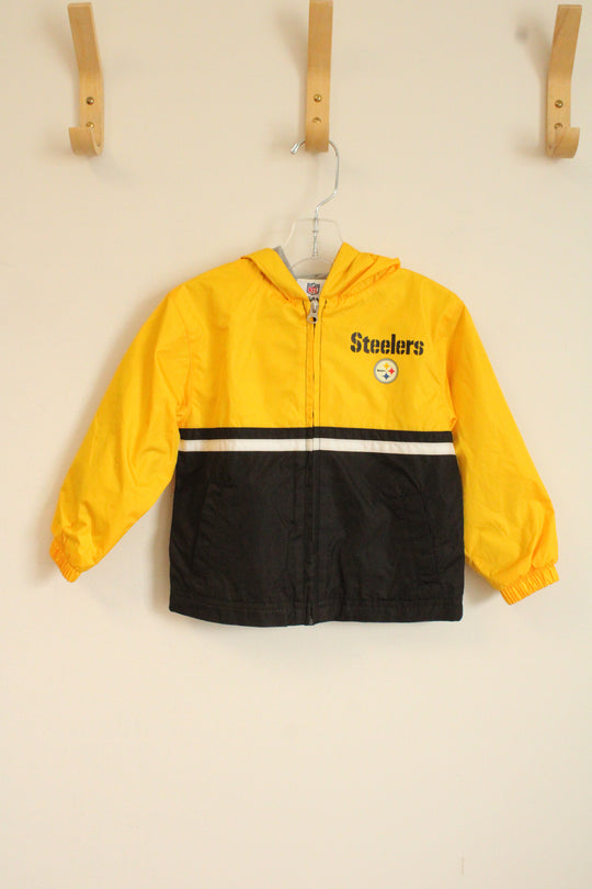 NFL Team Apparel Black and Yellow Steelers Windbreaker Hooded Jacket | 3T