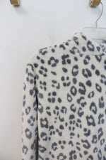 SO Fuzzy Gray & White Leopard Print Hoodie | Youth L (10/12)