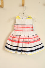 NEW Carter's White Pink Blue and Yellow Cotton Striped Sleeveless Dress | 6MO