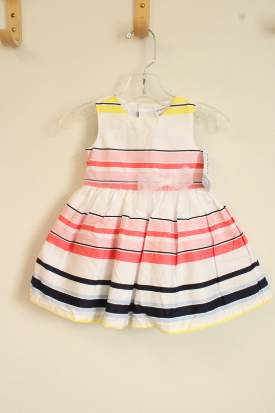 NEW Carter's White Pink Blue and Yellow Cotton Striped Sleeveless Dress | 6MO