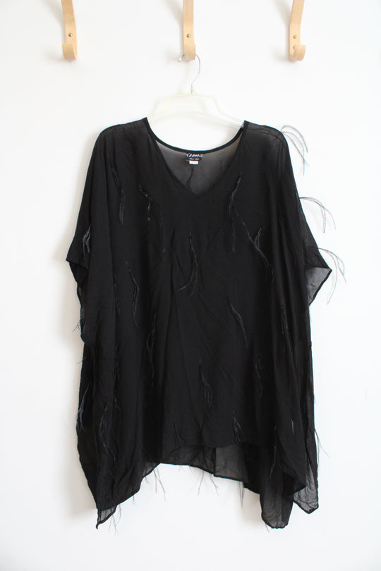 Vintage Black Sheer Feather Poncho Top | One Size
