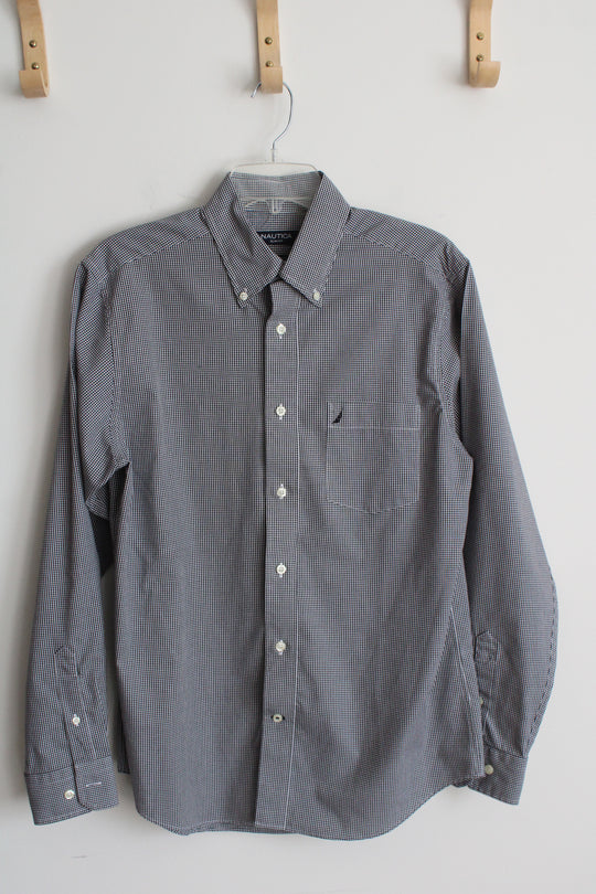 Nautica Black and White Checkered Button Down Slim Fit Long Sleeve Shirt | M