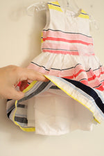 NEW Carter's White Pink Blue and Yellow Cotton Striped Sleeveless Dress | 6MO