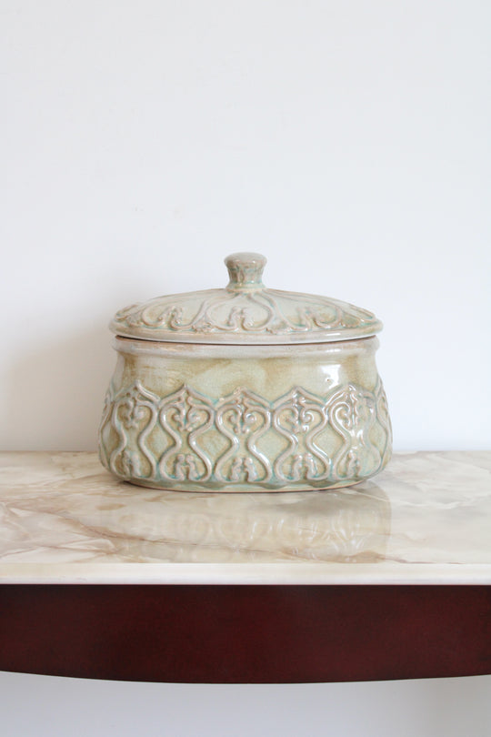 Green Ceramic Large Covered Decor Dish