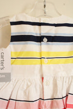 NEW Carter's White Pink Blue and Yellow Cotton Striped Sleeveless Dress | 6MO