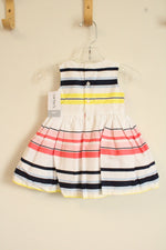 NEW Carter's White Pink Blue and Yellow Cotton Striped Sleeveless Dress | 6MO