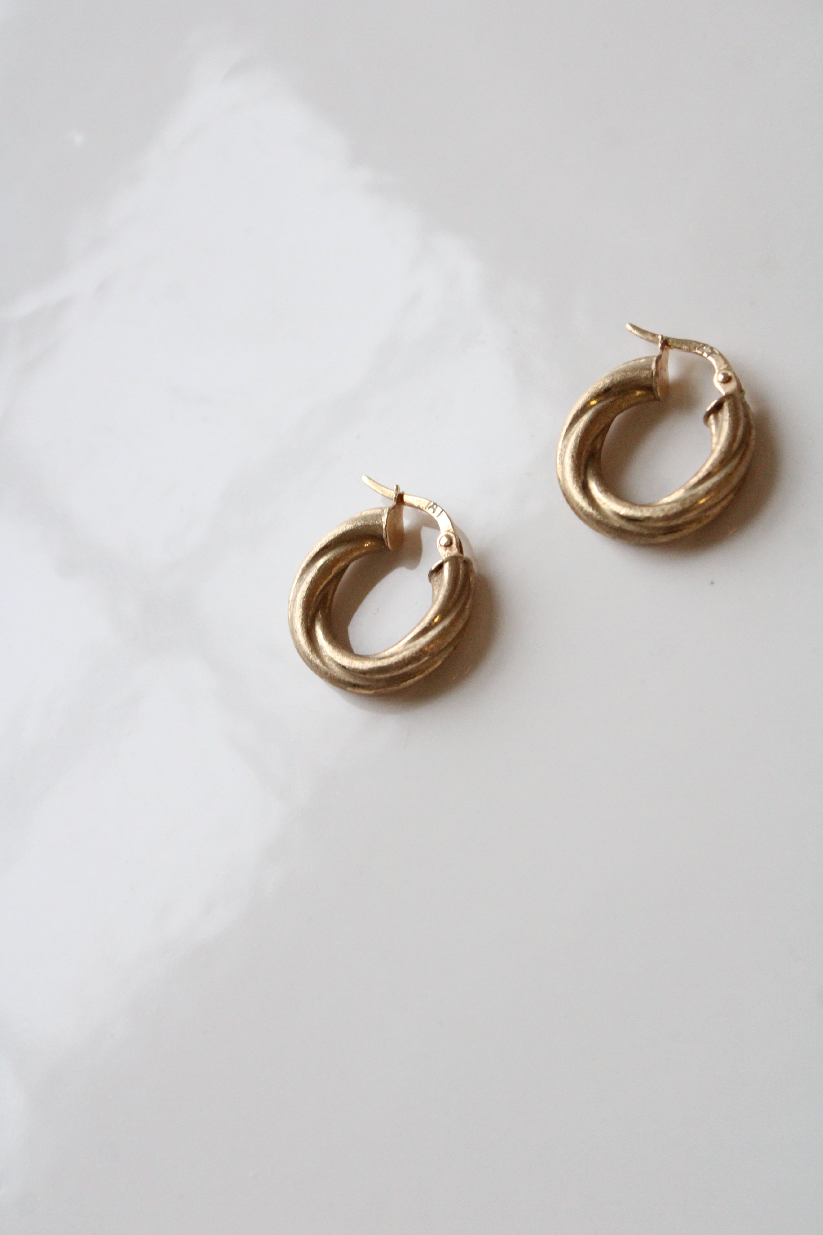 14K Yellow Gold Twist Mattified Earrings