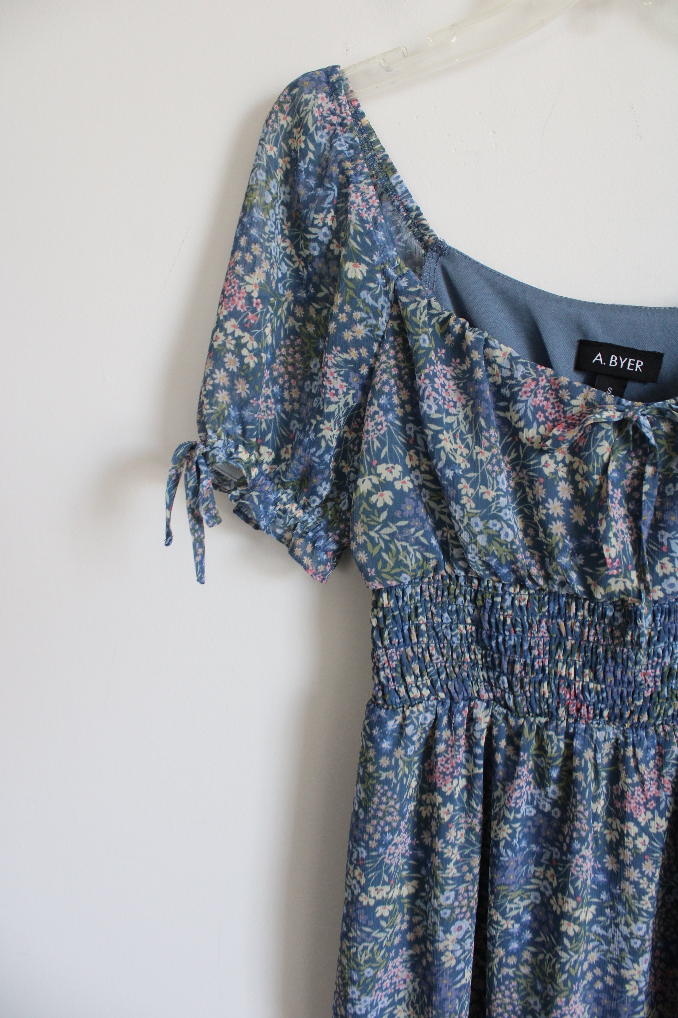 A. Byer Blue Floral Chiffon Dress | S