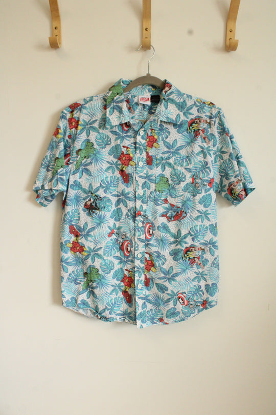 Marvel Blue Tropical Print Short Sleeved Button Down Shirt | M