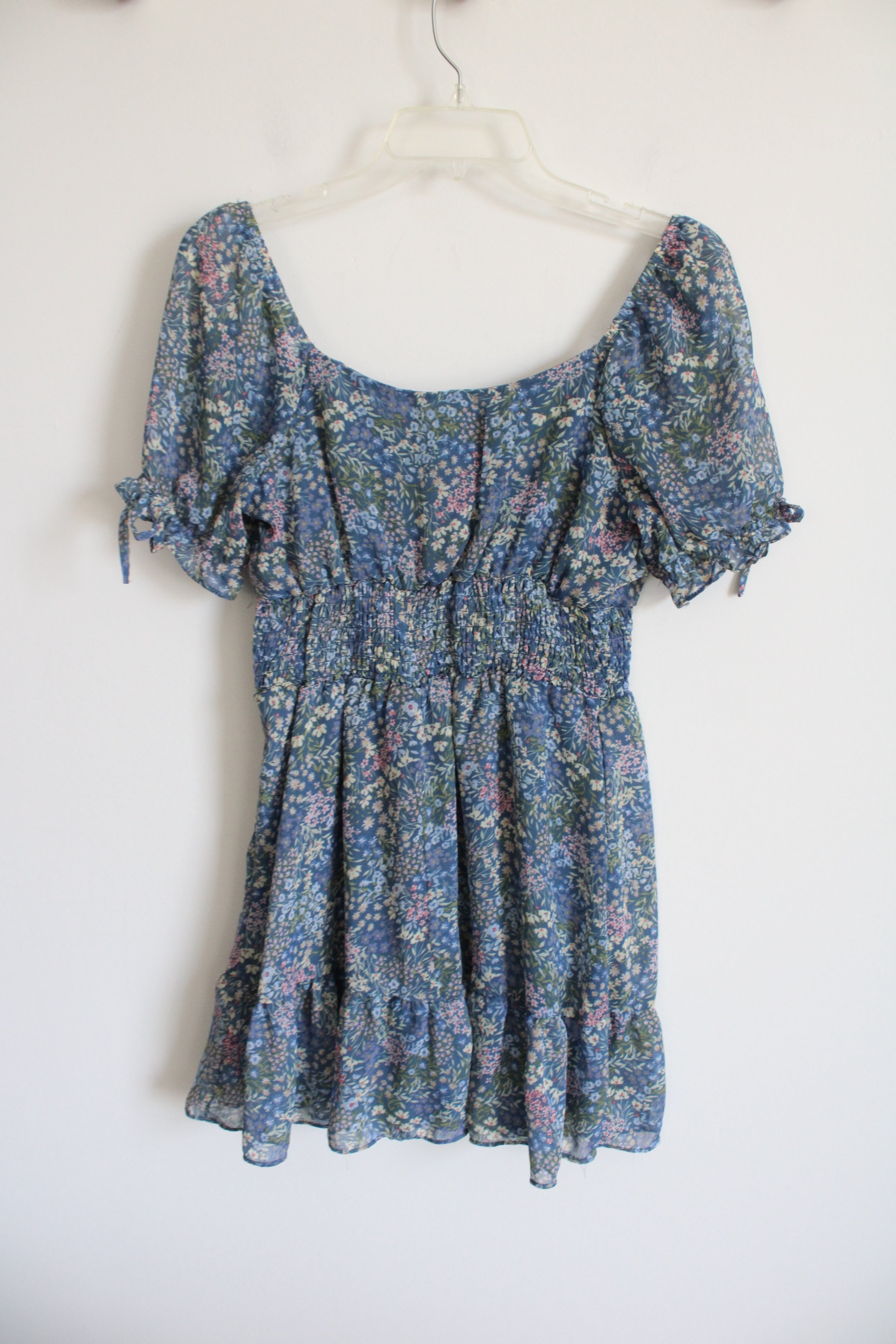 A. Byer Blue Floral Chiffon Dress | S