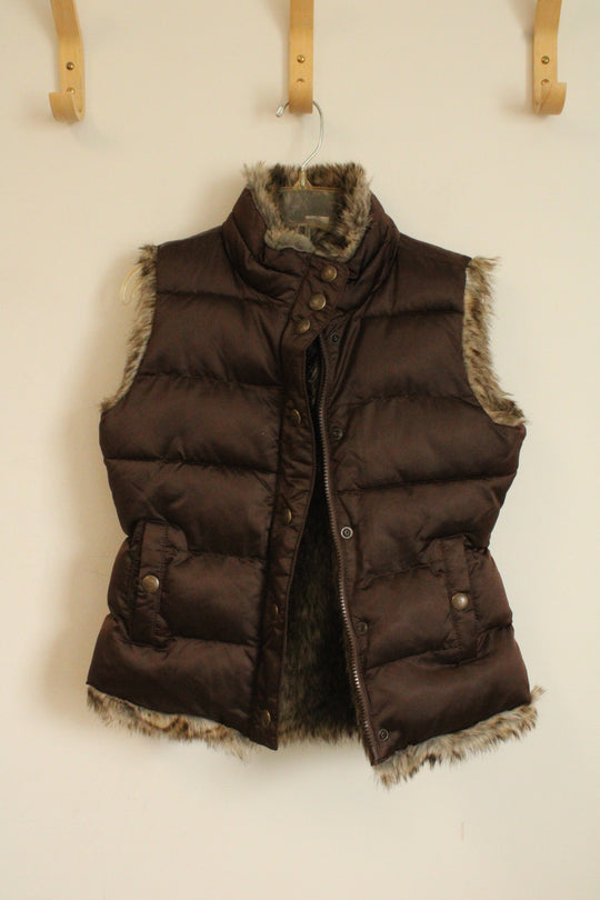 Gap Reversible Brown Puffer & Faux Fur Zipper Vest | 8/10