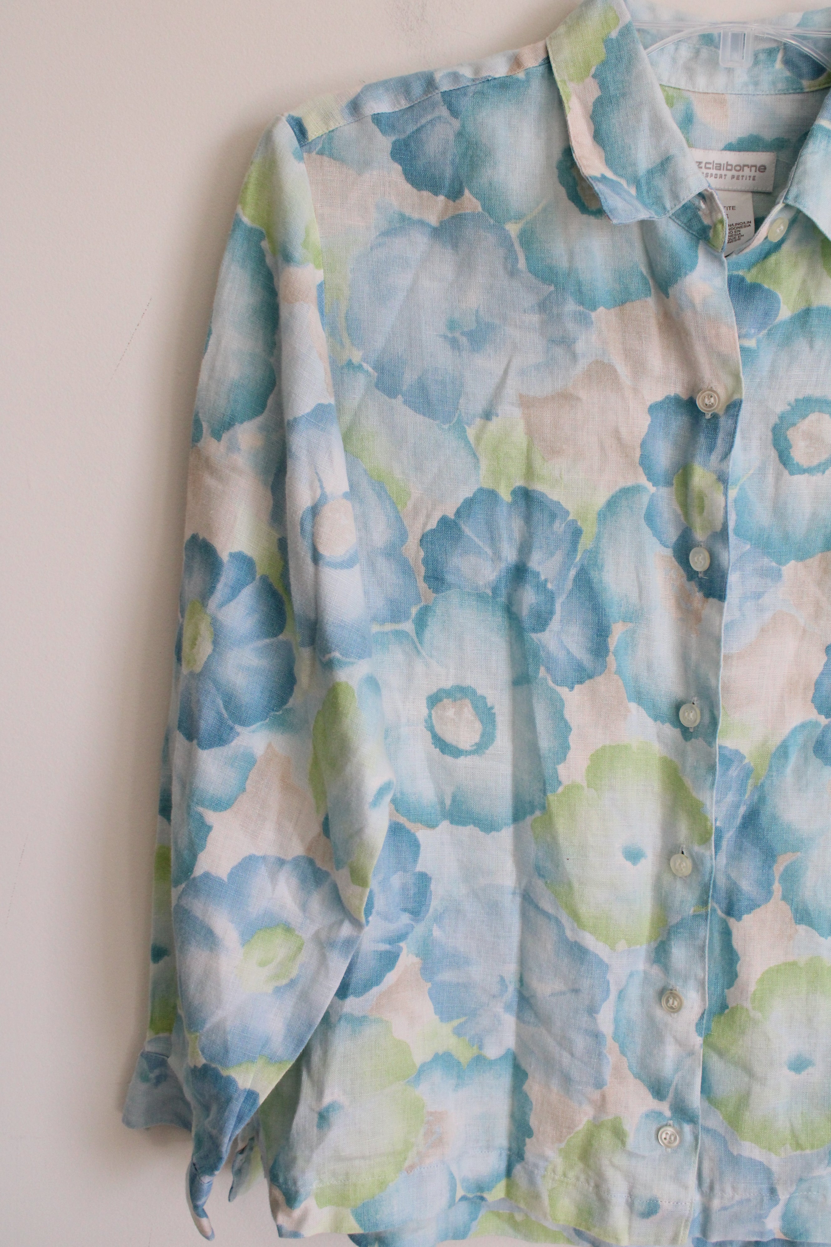 Liz Claiborne Linen Blue Green Floral Button Down | S Jubilee Thrift Liz Claiborne Linen Blue Green Floral Button Down | S Jubilee Thrift