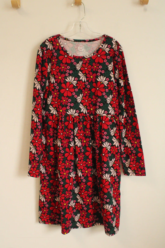 Wonder Nation Red Green and Pink Floral Print SL Dress with Pockets | 10/12