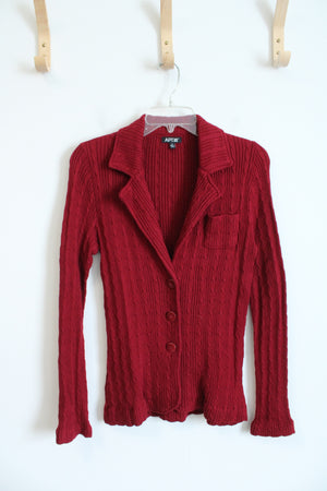 Apt. 9 Red Cable Knit Collared Button Down Cardigan | S