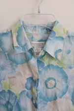 Liz Claiborne Linen Blue Green Floral Button Down | S