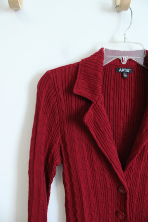 Apt. 9 Red Cable Knit Collared Button Down Cardigan | S